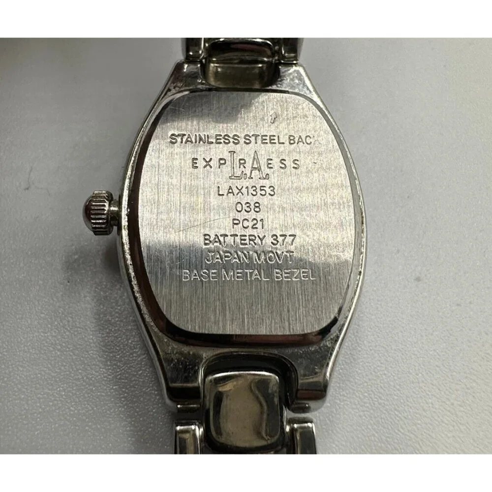 3/$30 L.A. Express Watch Women Silver Tone Blue Mother Of Pearl Dial 6.5" - Picture 5 of 14